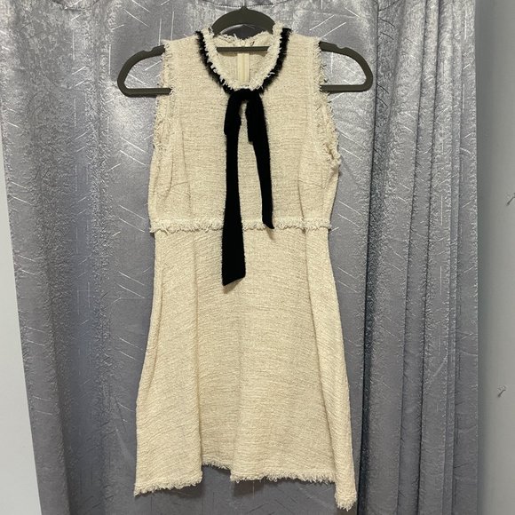 Cream & Black Bow Tweed Fit & Flare Dress - 28" Waist - Picture 2 of 9